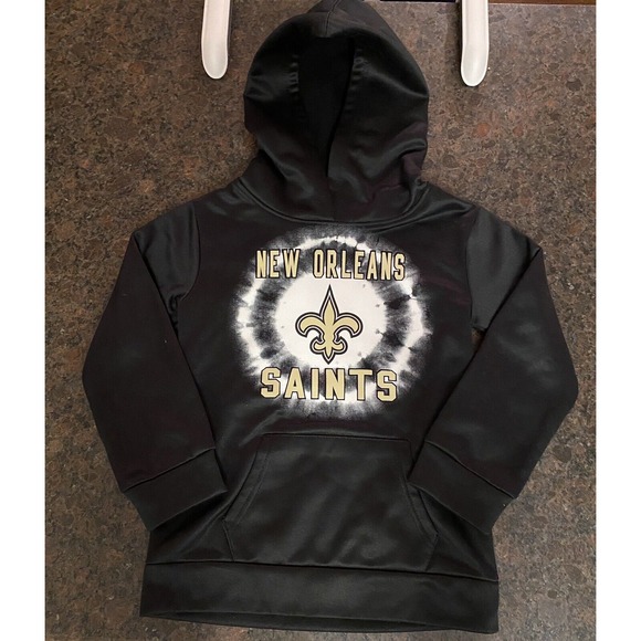 New Orleans Saints Girls Pullover Hooded Sweatshirt Black Gold‎ White Tie Die - Picture 1 of 6